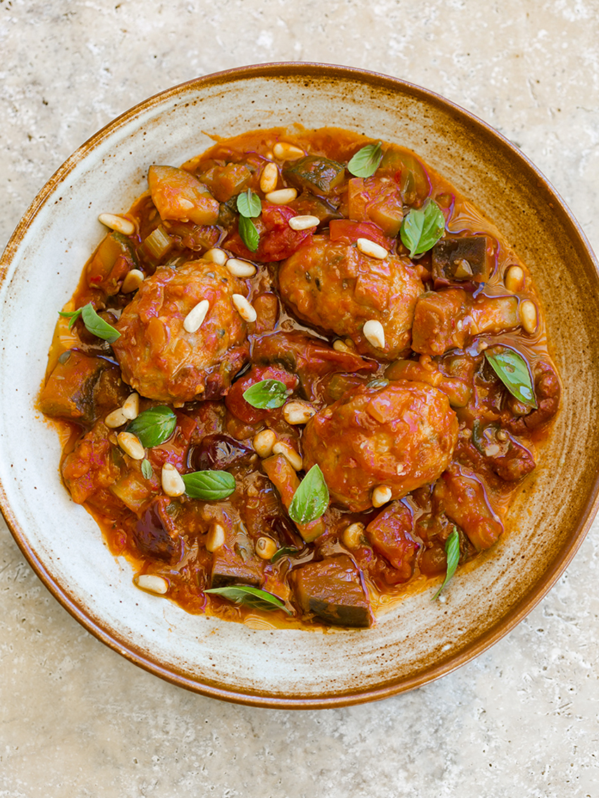 Caponata with Fennel Meatballs