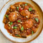 Caponata with Pork Fennel Meatballs