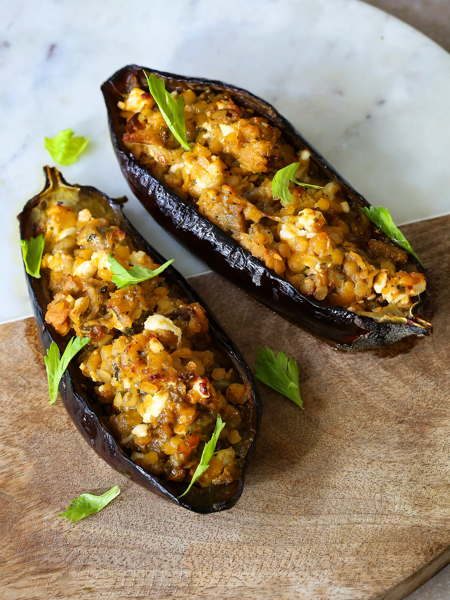 Spiced Feta Stuffed Aubergines