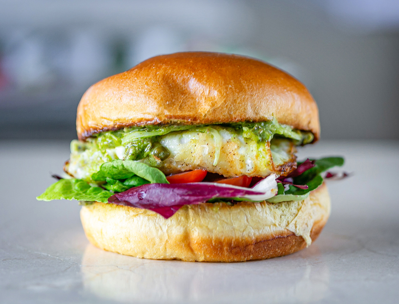 Parmesan Fried Egg Pesto Burger Recipe
