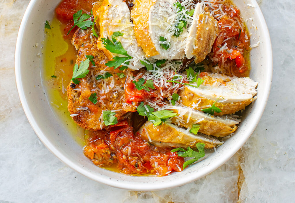 Roast Chicken on Parmesan Crusted Toast