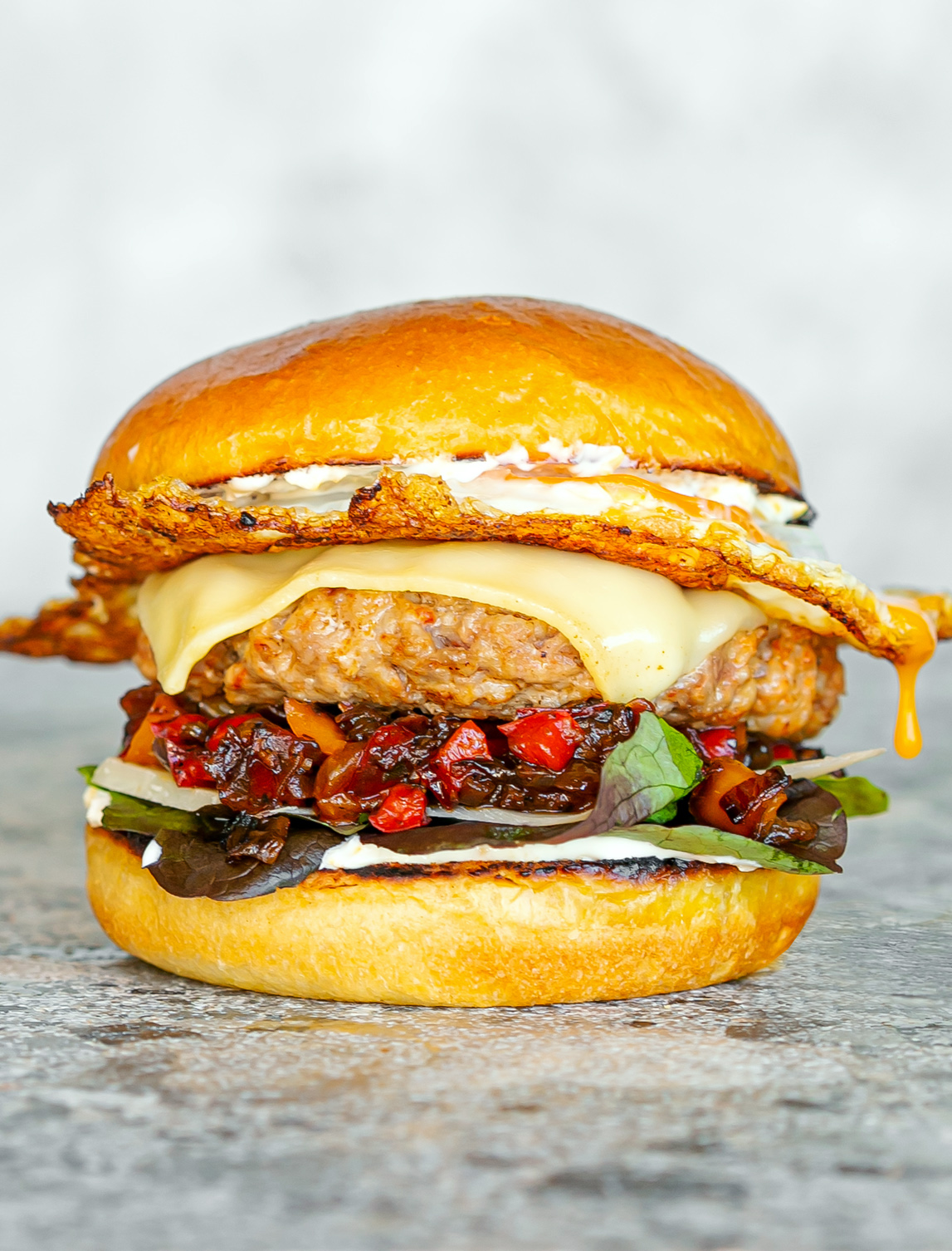 Sausage and Pepper Jam Burger