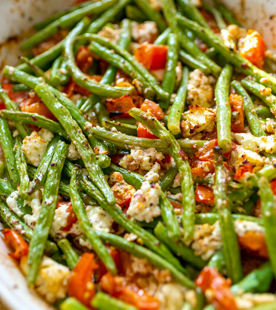 Oven Roasted Green Beans, Tomatoes and Feta