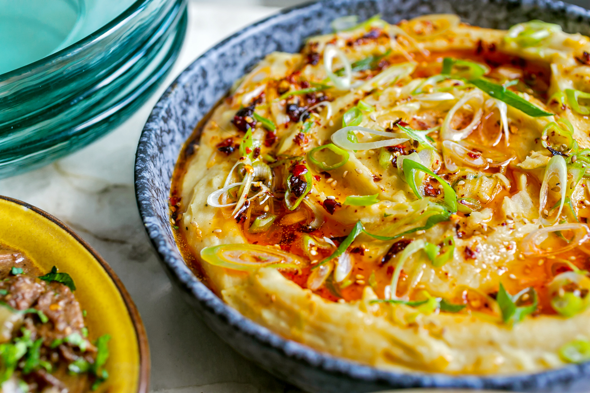 Wasabi Mash with Crispy Chilli Oil