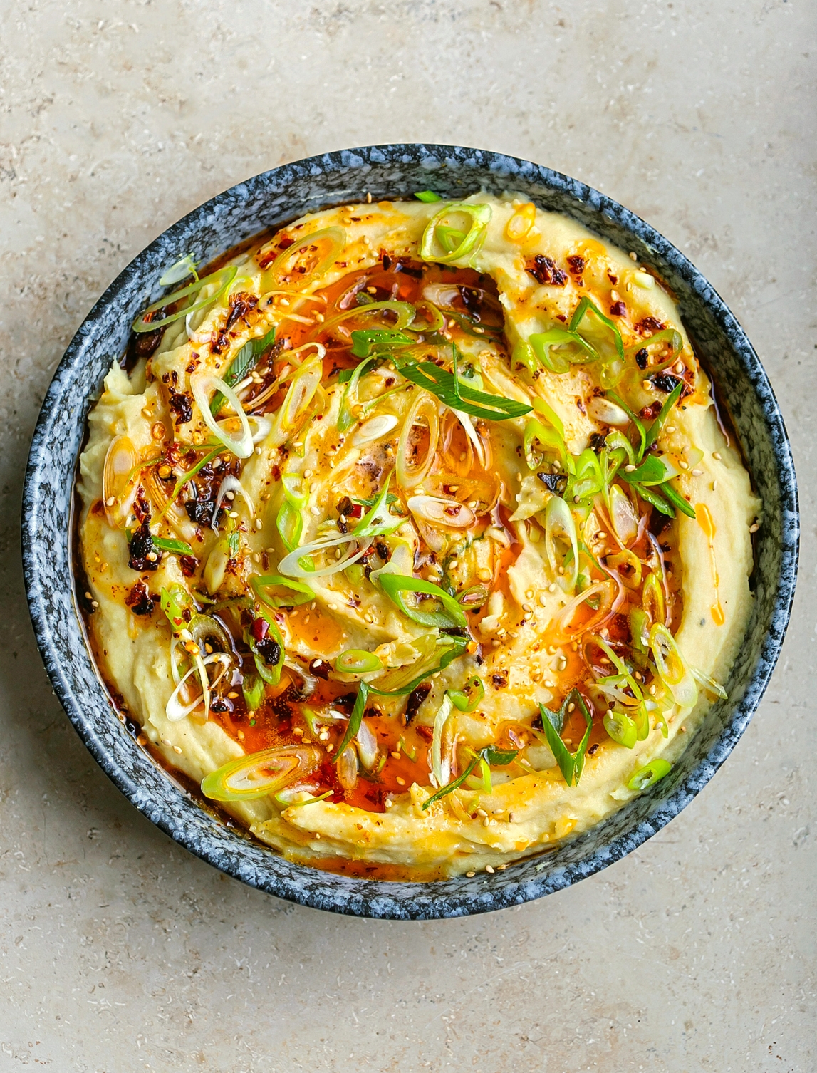 Wasabi Mash with Crispy Chilli Oil