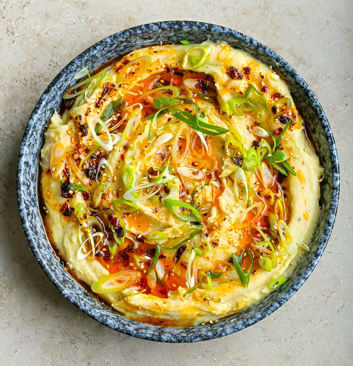Wasabi Mash with Crispy Chilli Oil
