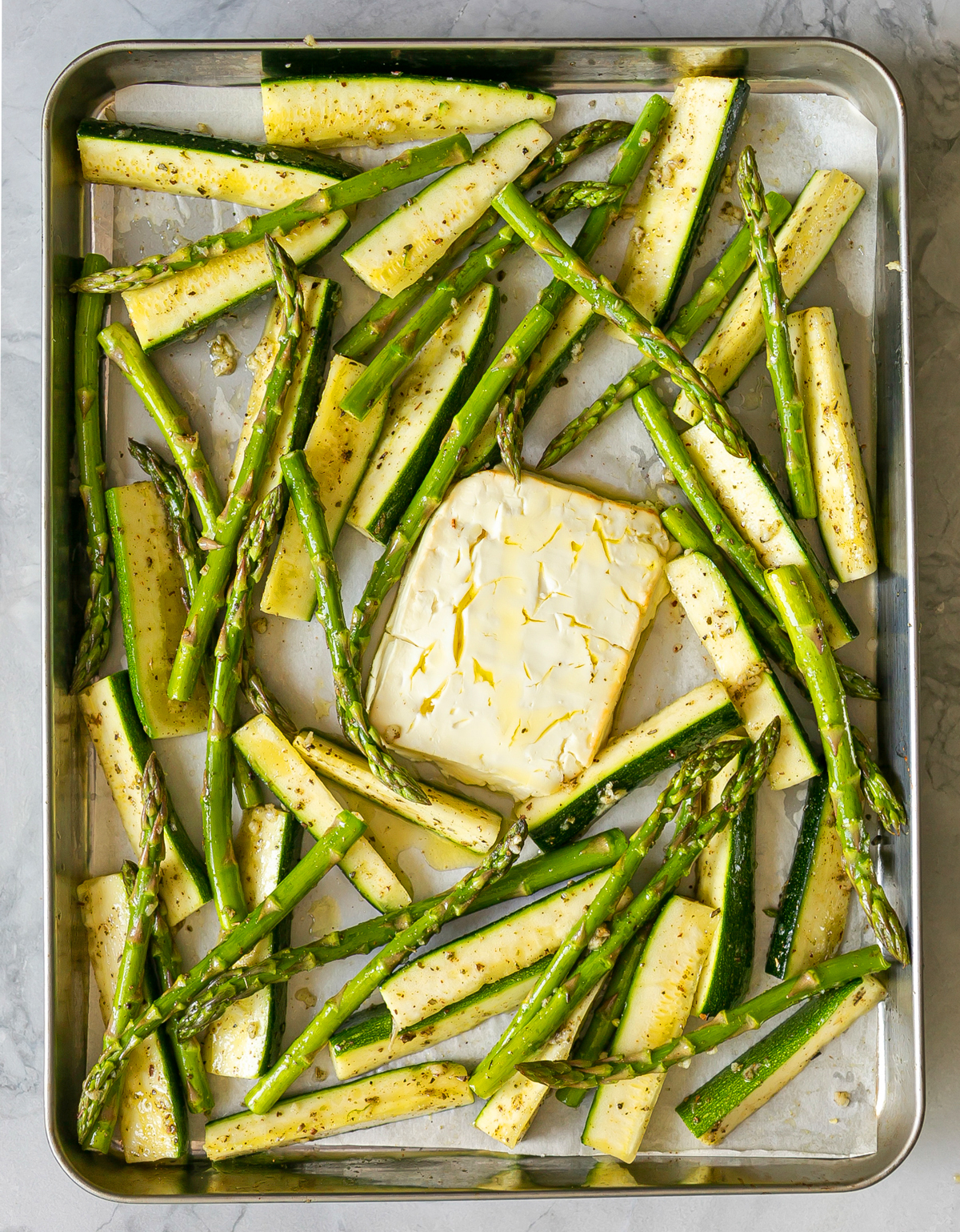 Roasted Asparagus Courgette Feta and Lemon Mint Dressing 