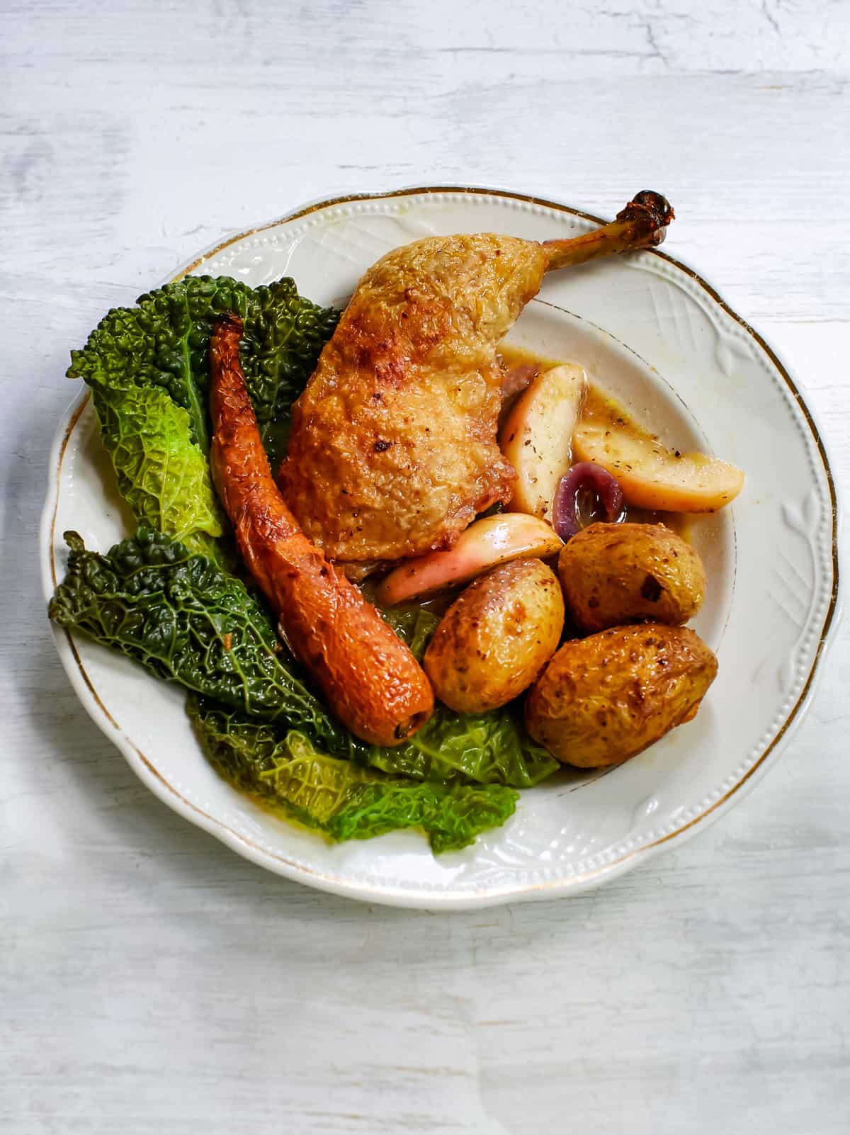 Roast Chicken with Apples and Savoy Cabbage