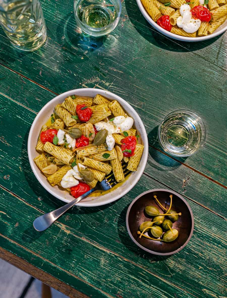 Pesto Confit Tomato and Burrata Rigatoni